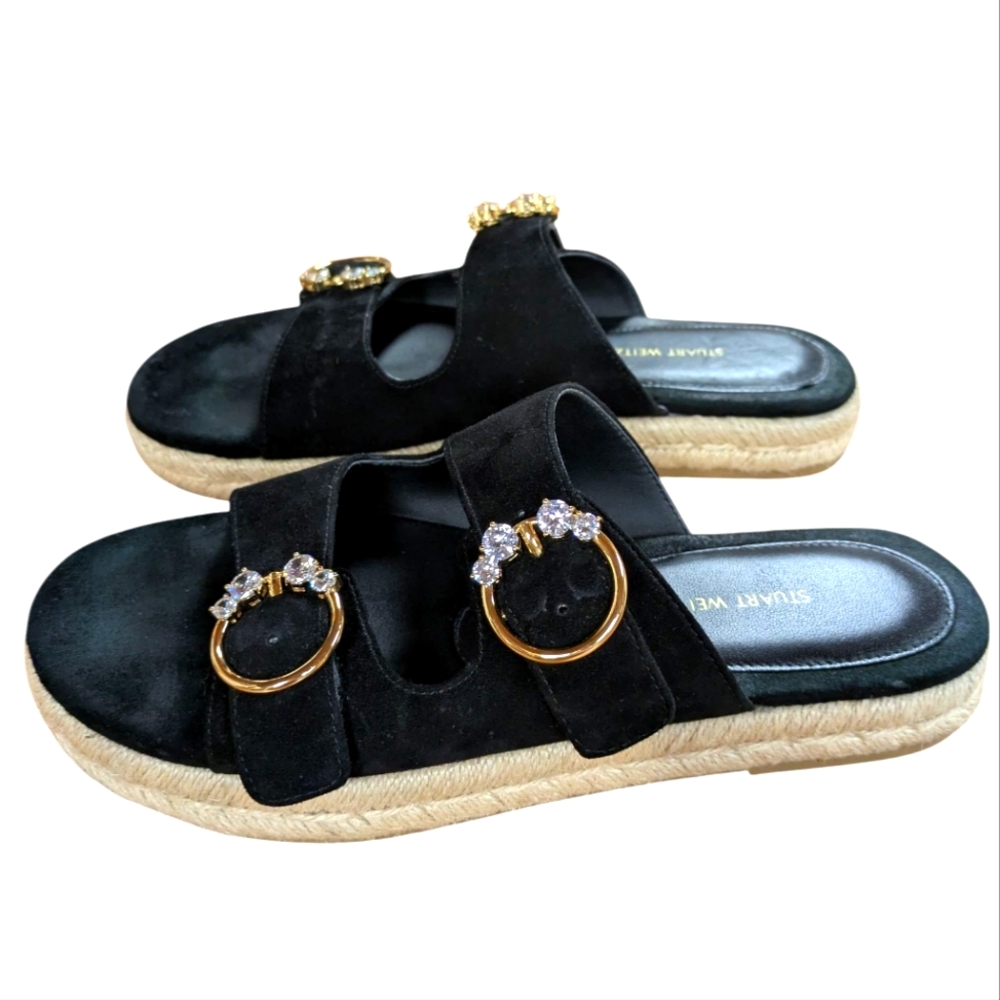 Stuart Weitzman Crystal Ring Espadrille Flats Black Size 38.5 - Picture 11 of 11